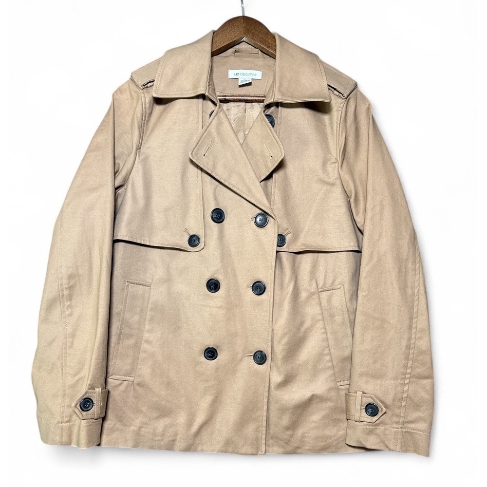 Liz Claiborne Women's Large Trench Coat Tan Cotton Blend Double‎ Breasted NWOT